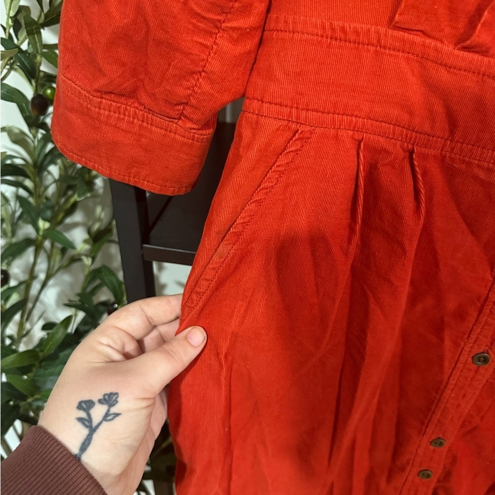 Anthropology Maeve Anaheim Orange Button up shirt dress, size 6 100% cotton - Picture 5 of 14